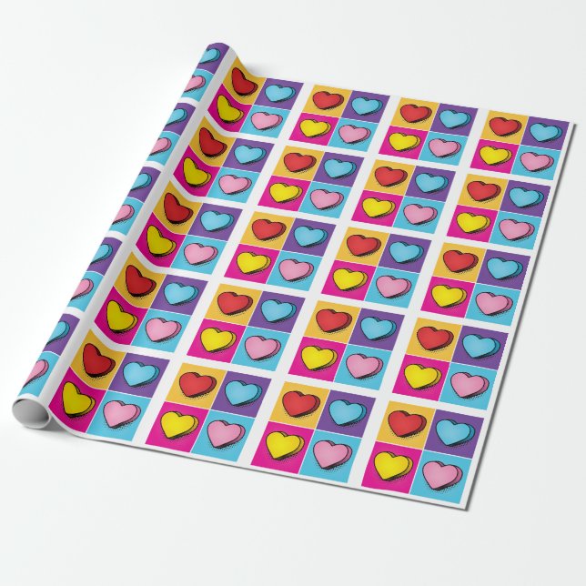 Candy Heart Hearts Pop Art Valentindagen Presentpapper (Utrullad)