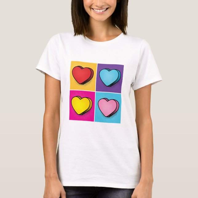 Candy Heart Hearts Pop Art Valentindagen T Shirt (Framsida)