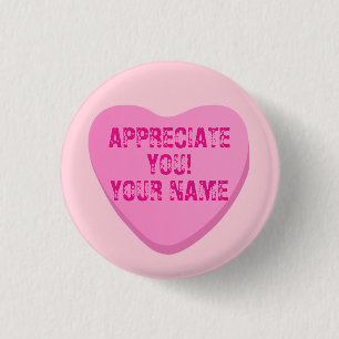 Candy Heart med Anpassningsbar Text-Rosa Heart på Knapp
