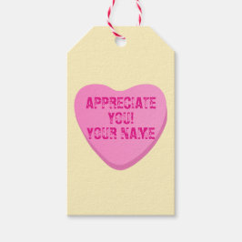 Candy Heart med Anpassningsbar Text-Rosa Heart på Presentetikett