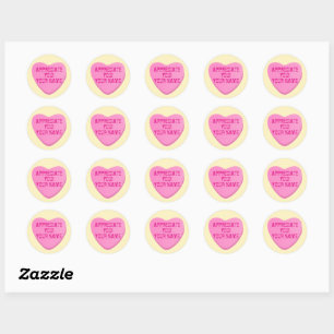 Candy Heart med Anpassningsbar Text-Rosa Heart på  Runt Klistermärke