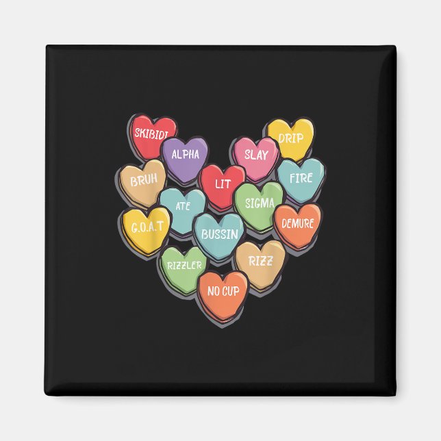Candy Heart Slang Ord Valentines day för skolan, Magnet (Framsidan)