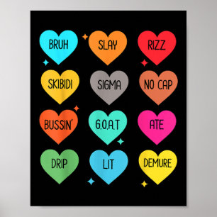 Candy Heart Slang Ord Valentines day för skolan, Poster