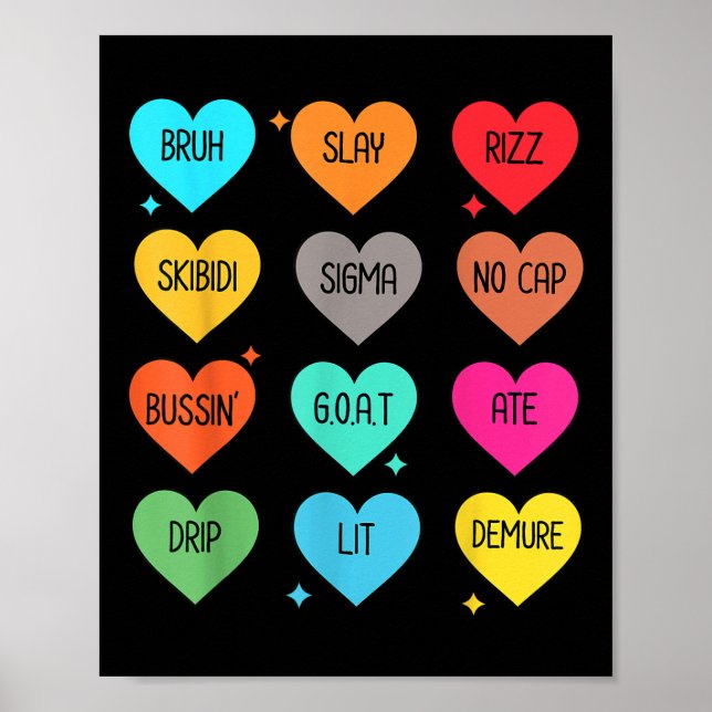 Candy Heart Slang Ord Valentines day för skolan, Poster (Framsidan)