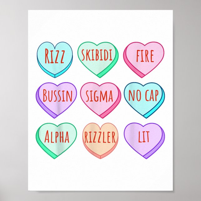 Candy Heart Slang Ord Valentines day för skolan, Poster (Framsidan)