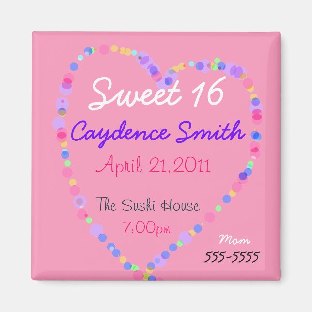Candy Heart Sweet 16 Birthday Magnet (Framsidan)