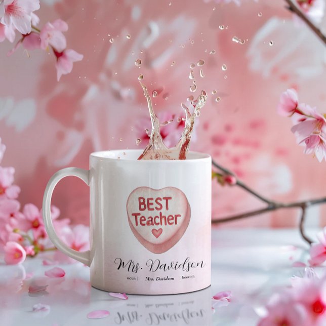 Candy Heart Valentine | Best Teacher Monogram Kaffemugg (Skapare uppladdad)