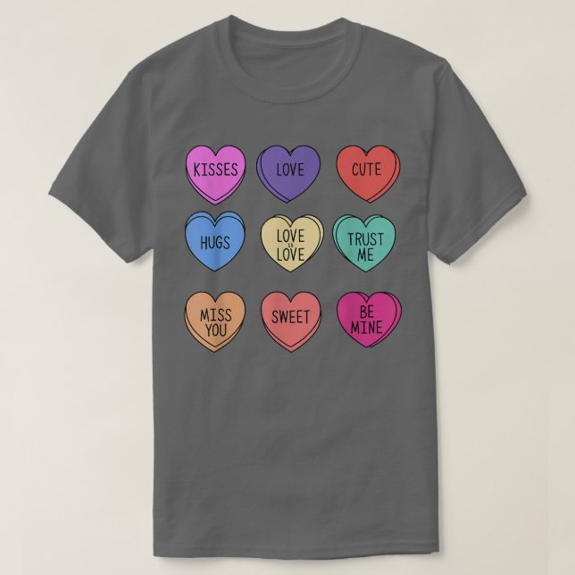 Candy Heart With Messages Cute Valentine's Day Gif T Shirt (Design framsida)