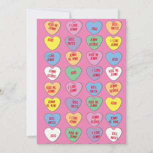 Candy Hearts Anpassningsbar Messages Valentine Fla Julkort