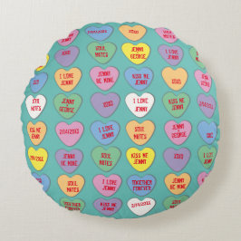 Candy Hearts Anpassningsbar Messages Valentine Rund Kudde