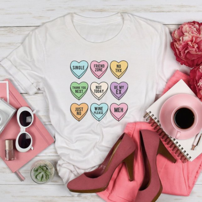 Candy Hearts Anti alla hjärtans dag Single Life T Shirt (Skapare uppladdad)