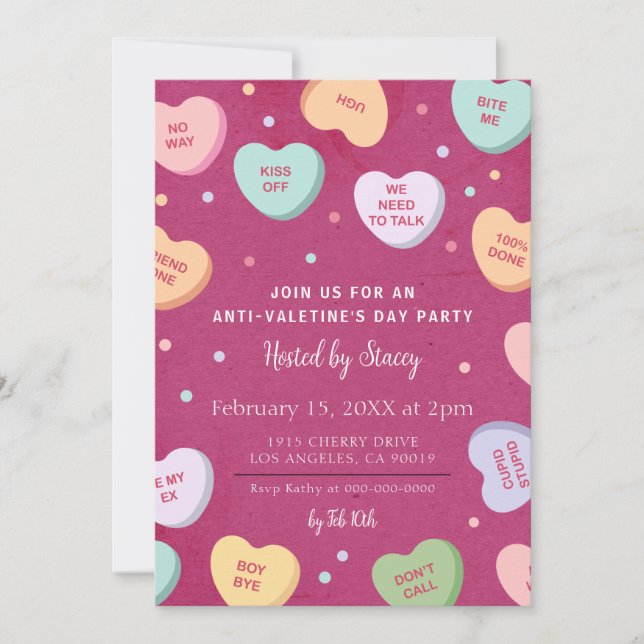 Candy Hearts Anti-Valentine Day Party Investigatio Inbjudningar (Framsida)