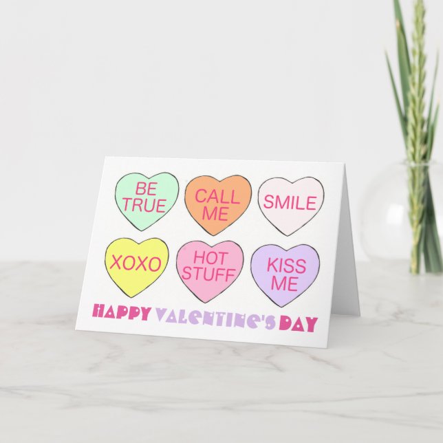 Candy Hearts Glad Alla hjärtans dagskonversation Helgkort (Framsida)