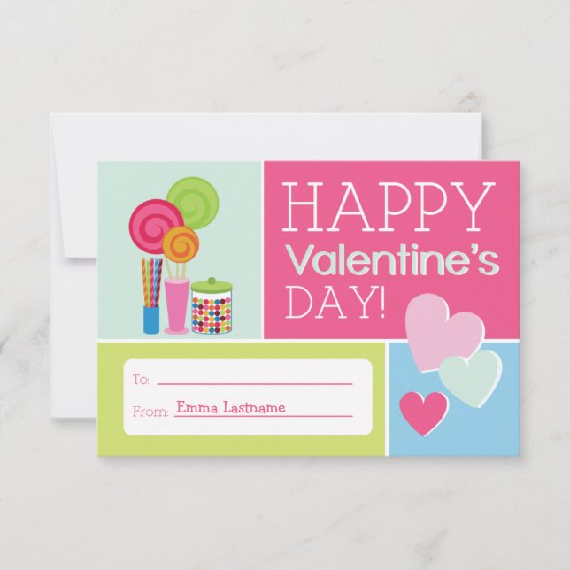 Candy & Hearts Kids School / Classroom Valentine Inbjudningar (Framsida)