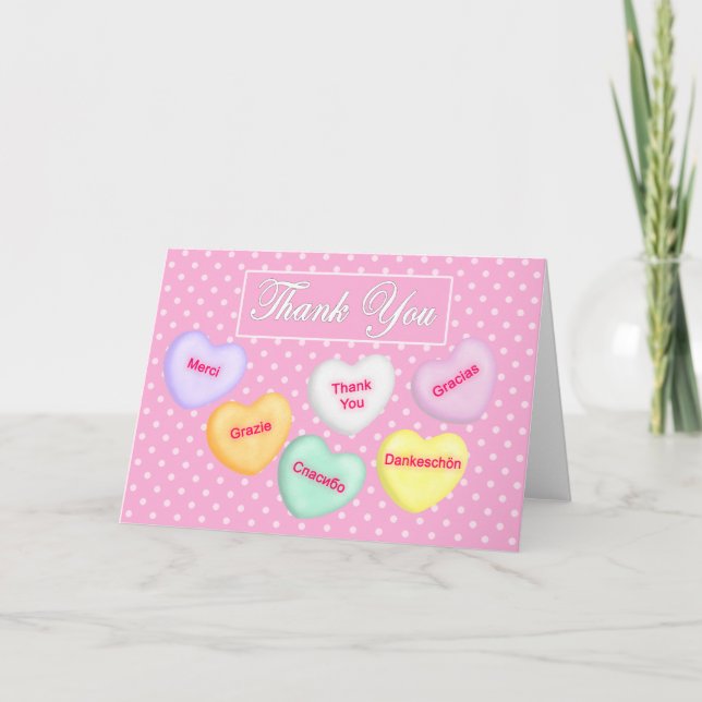 Candy Hearts, Langues, tackkort, Hälsning Tack Kort (Framsida)