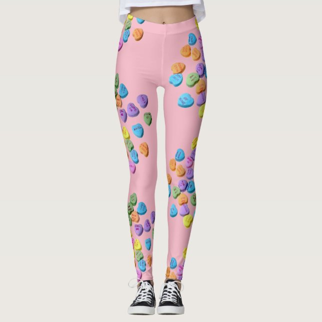 Candy Hearts Leggings Valentindag Cute (Framsida)