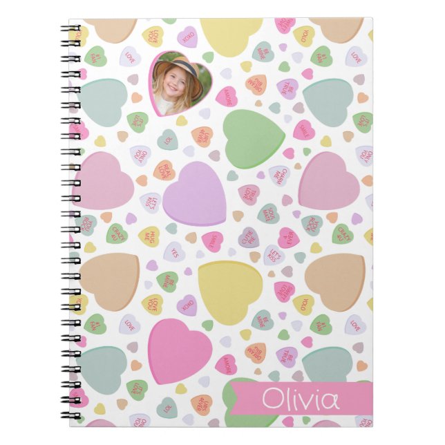 Candy Hearts Photo Valentine Notebook Anteckningsbok (Framsidan)