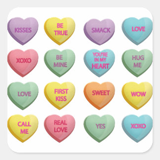 Candy Hearts Sweet Valentine Kärlek Messages Fyrkantigt Klistermärke