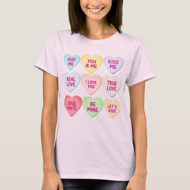 Candy Hearts TShirt: Perfekt Valentine Outfit T Shirt (Framsida)