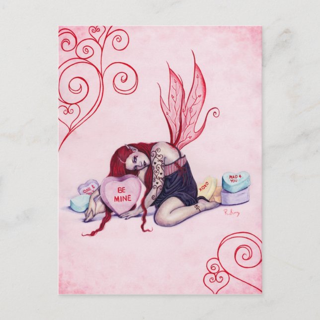 Candy Hearts Valentine Day Fairy Postcard Helg Vykort (Framsida)
