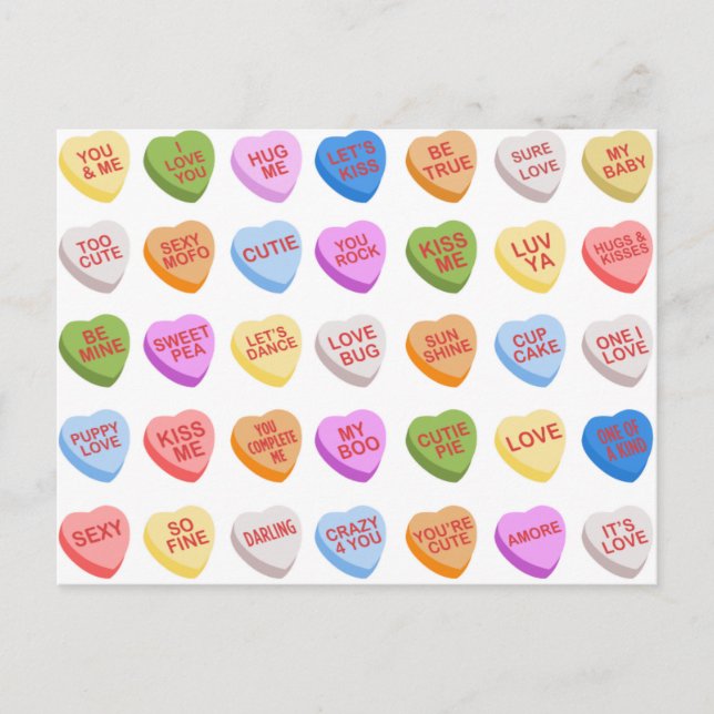 Candy Hearts Valentine Day Postcard Helg Vykort (Framsida)