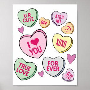 Candy Hearts Valentines day-konversationshjärter Poster