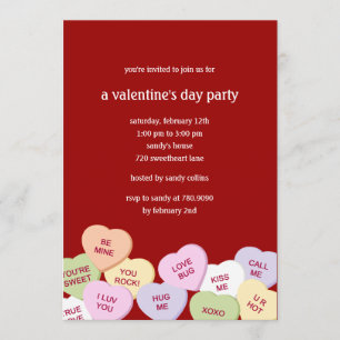 Candy Hearts Valentines partiinbjudan Inbjudningar