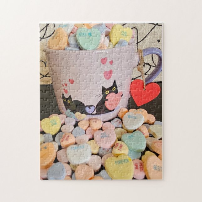 Candy Hearts with Cats Puzzle Pussel (Vertikal)