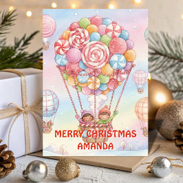 Candy Hot Air Balloon Christmas Kids Card Helgkort
