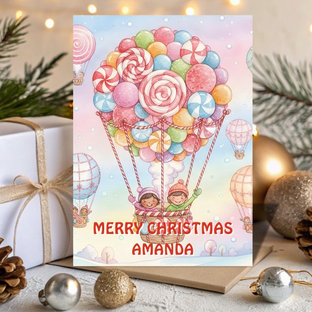Candy Hot Air Balloon Christmas Kids Card Helgkort (Skapare uppladdad)