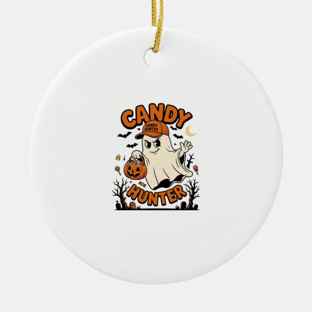 Candy Hunter Halloween Ghost Pumpkin Bucket_1 Julgransprydnad Keramik (Framsidan)