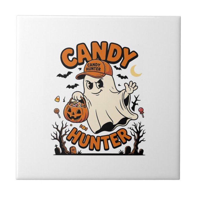 Candy Hunter Halloween Ghost Pumpkin Bucket_1 Kakelplatta (Framsidan)