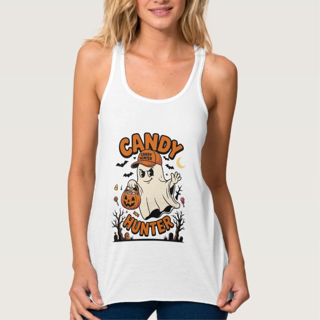 Candy Hunter Halloween Ghost Pumpkin Bucket_1 Linne Med Racerback (Framsida)