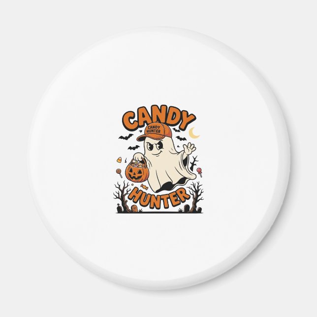 Candy Hunter Halloween Ghost Pumpkin Bucket_1 Magnet (Framsidan)