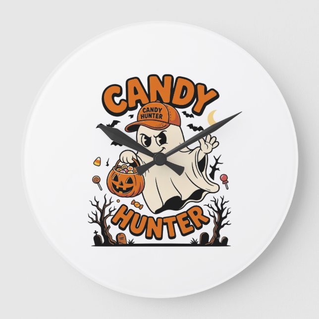 Candy Hunter Halloween Ghost Pumpkin Bucket_1 Stor Klocka (Framsida)