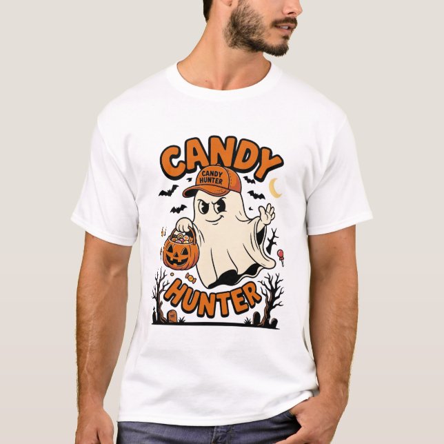 Candy Hunter Halloween Ghost Pumpkin Bucket_1 T Shirt (Framsida)