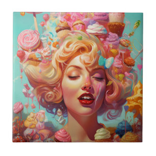 Candy Ice Cream Girl Surreal Fantasy Art Kakelplatta