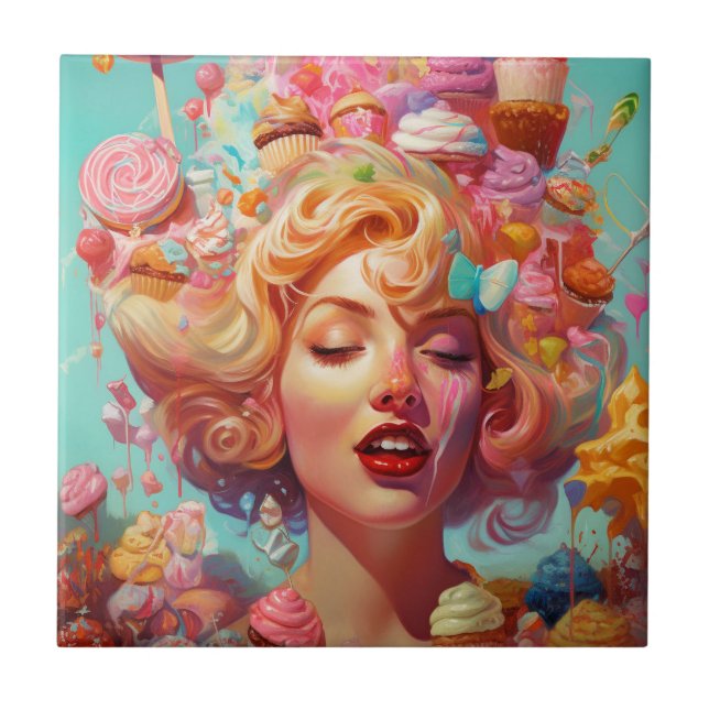 Candy Ice Cream Girl Surreal Fantasy Art Kakelplatta (Framsidan)