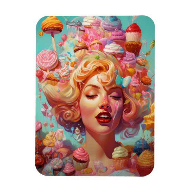 Candy Ice Cream Girl Surreal Fantasy Art Magnet (Vertikal)
