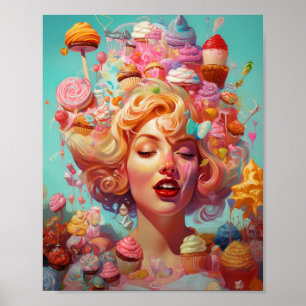 Candy Ice Cream Girl Surreal Fantasy Art Poster
