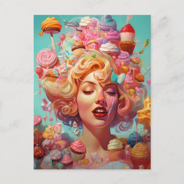 Candy Ice Cream Girl Surreal Fantasy Art Vykort (Framsida)