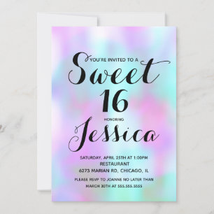 Candy Ink Flytande Marmor Rosa Sweet 16 Inbjudan