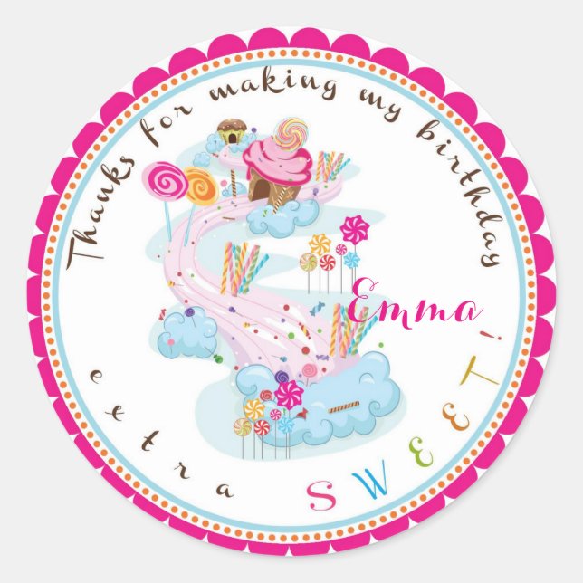 Candy land Birthday Stickers Runt Klistermärke (Framsida)