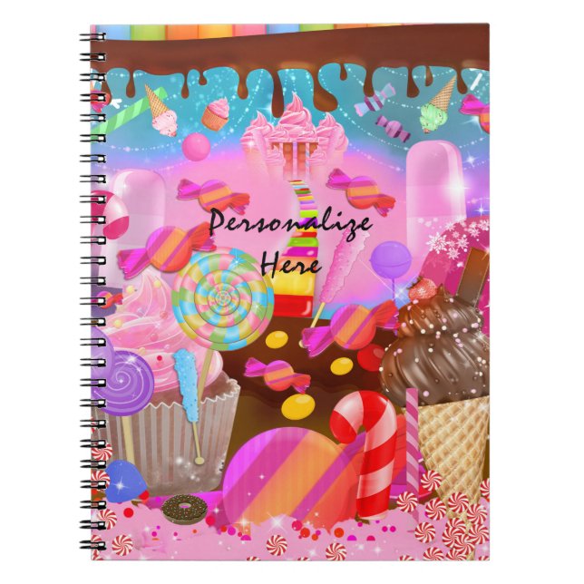 Candy Land Fantasy Muffinss & Sweet Candy Theme Anteckningsbok (Framsidan)