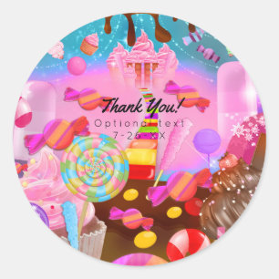 Candy Land-fest Fantasi Godis Cupcakes Favor Runt Klistermärke