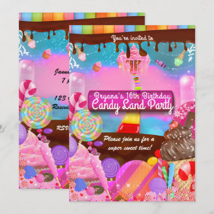 Candy Land Fest Fantasi Personlig Födelsedag Inbjudningar