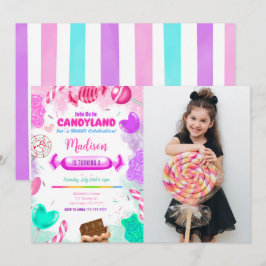 Candy land födelsedagsfoto inbjudan