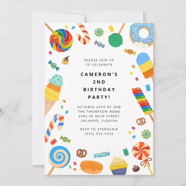 Candy Land Girl Birthday Invitation Inbjudningar (Framsida)