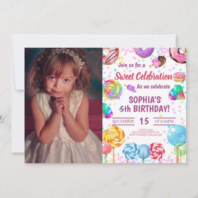Candy Land Girl Birthday Sweet Firande Foto Inbjudningar (Framsida)