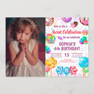 Candy Land Girl Birthday Sweet Firande Foto Inbjudningar